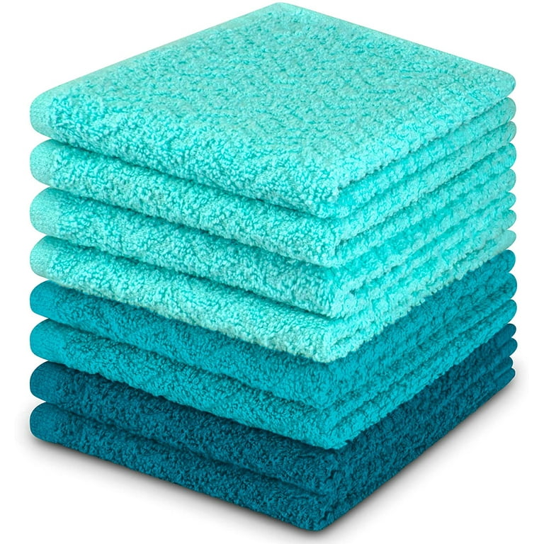 DecorRack 8 Pack Kitchen Dish Towels, 100% Cotton, 12 x 12 Inch Dish Cloths,  Turquoise (Pack of 8) 