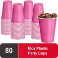 thumbnail image 1 of DecorRack 80 Party Cups, 16 fl oz -BPA Free- Plastic Soda Cups, Pink (Pack of 80), 1 of 6