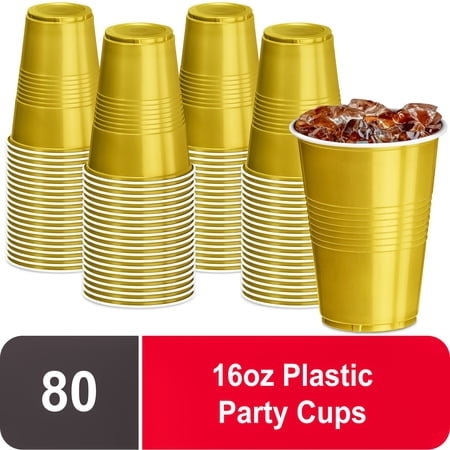 DecorRack 80 Party Cups, 16 oz Drinking Cups, Gold (Pack of 80)