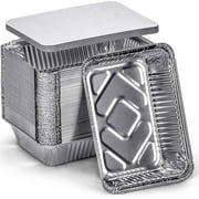 DecorRack Aluminum Pans with Flat Board Lids, Meal Prep Containers, Baking, Heavy Duty, 2.25 lb Rectangular (56 Pans)