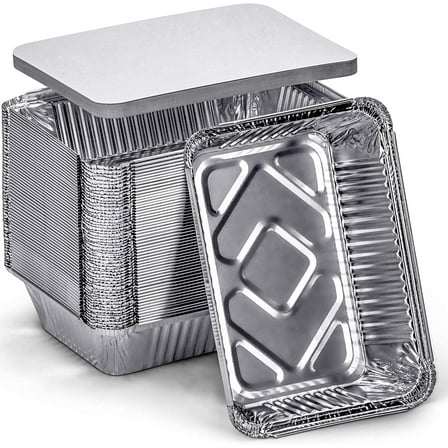 DecorRack Aluminum Pans with Flat Board Lids, Meal Prep Containers, Baking, Heavy Duty, 2.25 lb Rectangular (56 Pans)