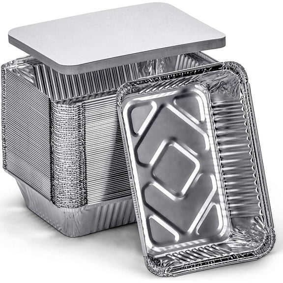 DecorRack Aluminum Pans with Flat Board Lids, Meal Prep Containers, Baking, Heavy Duty, 2.25 lb Rectangular (56 Pans)