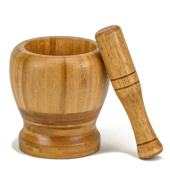 DecorRack Bamboo Mortar and Pestle, 4 inch