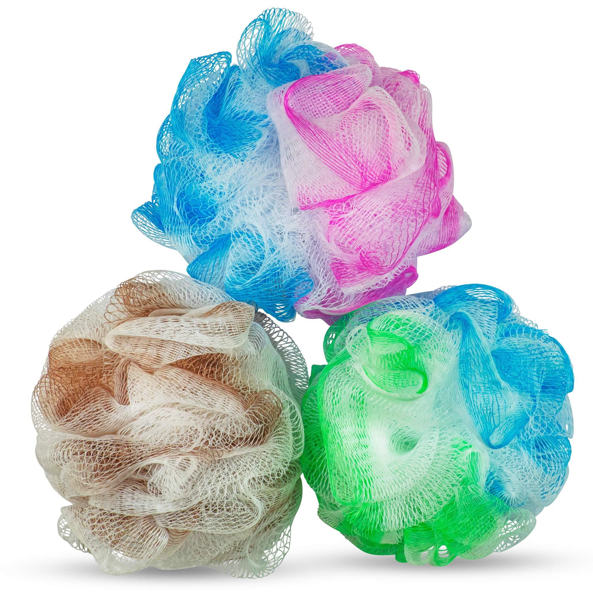 DecorRack Bath Shower Loofahs Blue Pink, Blue Green, Coffee (Pack of 3