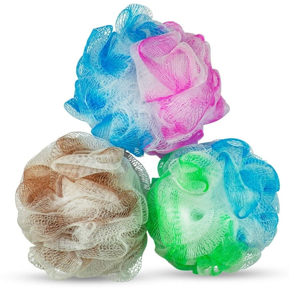 DecorRack Bath Shower Loofahs Blue Pink, Blue Green, Coffee (Pack of 3)