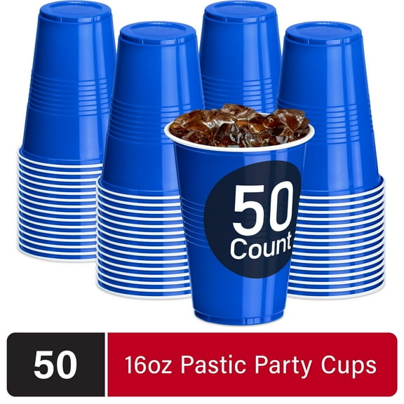DecorRack Blue Plastic Cups, 16 Fl Oz Large Blue Disposable Cups (50 Count)