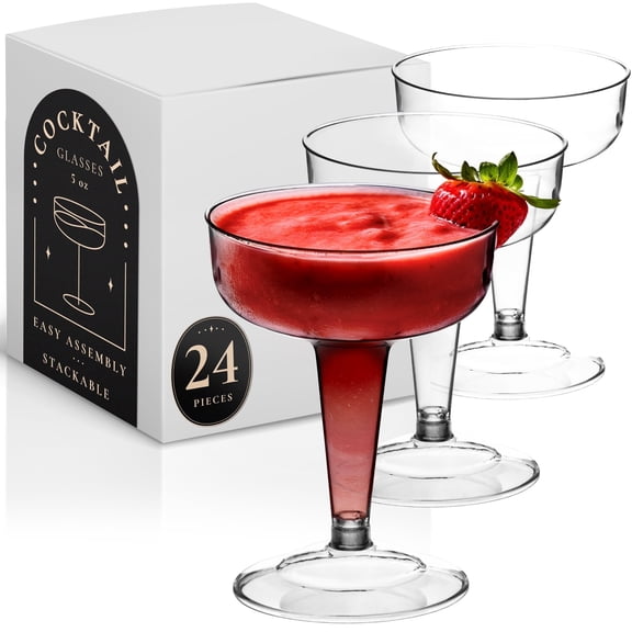 DecorRack 24 Plastic Cocktail Glasses, 8 oz Clear Reusable Party Cups, Durable BPA Free Shatterproof Drinkware for Weddings, Parties and Outdoor Use (Pack of 24)