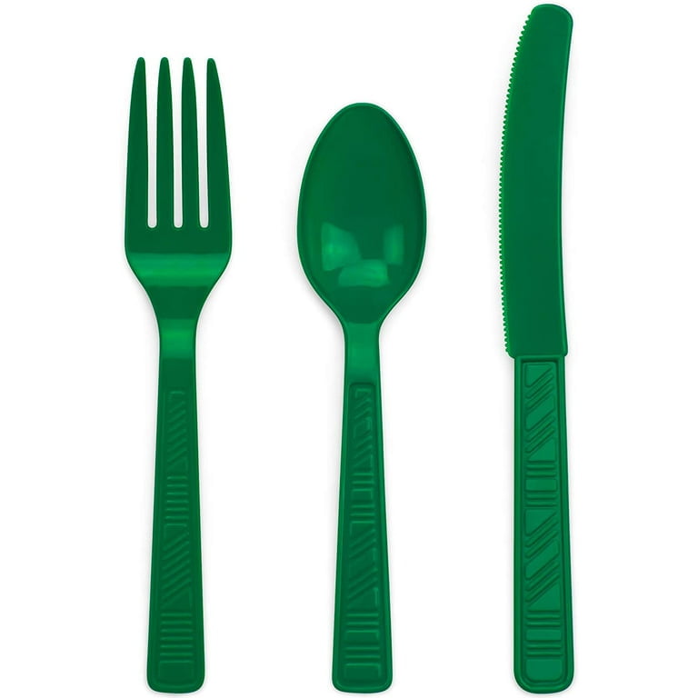 DecorRack Disposable Forks, Knives, Spoons, Party Utensils, Green (96