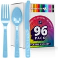 thumbnail image 1 of DecorRack Disposable Forks, Knives, Spoons, Party Utensils, Light Blue (96 Pcs), 1 of 6