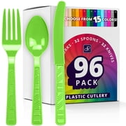 DecorRack 96 Pieces Plastic Cutlery Set, Disposable Forks, Knives, Spoons, Party Utensils, Lime Green (96 Pack)