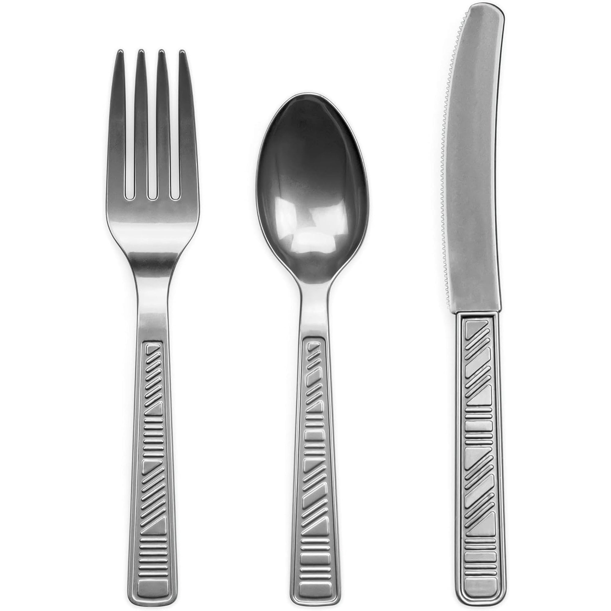 DecorRack Disposable Forks, Knives, Spoons, Party Utensils, Silver (96