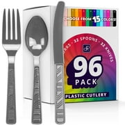 DecorRack 96 Piece Silver Party Cutlery Set Disposable Heavy Duty Utensils for Birthdays and Events