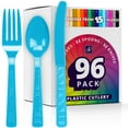 thumbnail image 1 of DecorRack Disposable Forks, Knives, Spoons, Party Utensils, Turquoise (96 Pcs), 1 of 6