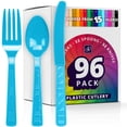 thumbnail image 1 of DecorRack 96 Pieces Plastic Cutlery Set, Disposable Forks, Knives, Spoons, Party Utensils, Turquoise (96 Pack), 1 of 6