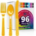 thumbnail image 1 of DecorRack 96 Pieces Plastic Cutlery Set, Disposable Forks, Knives, Spoons, Party Utensils, Yellow (96 Pack), 1 of 6