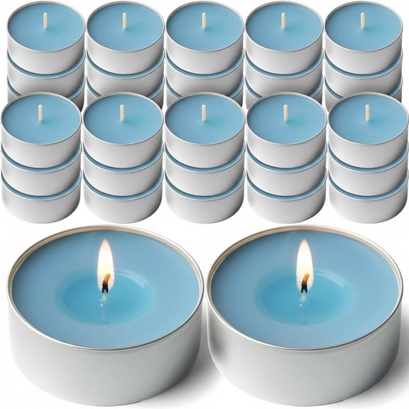 DecorRack 30 Pack Fresh Linen Scented Tea Lights, Long Burning Small Candles for Home Decor, Aromatherapy, Spa, Weddings and Parties