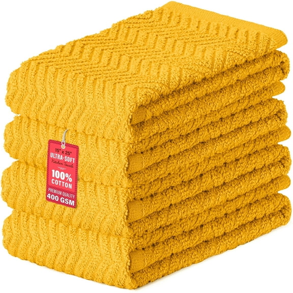 DecorRack Large Kitchen Towels Set of 4, Dish Towels, 100% Cotton, 15" x 25" Quick Drying Hand Kitchen Towels, Yellow (4 Pack)