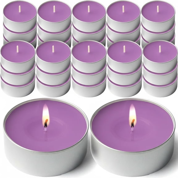 DecorRack 30 Pack Lavender Scented Tea Lights, Long Burning Small Candles for Home Decor, Aromatherapy, Spa, Weddings and Parties