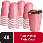 DecorRack 40 Count Light Pink Disposable Plastic Cups, 12 fl oz Party Drinking Cups, Recyclable & Durable, Light Pink (Pack of 40)