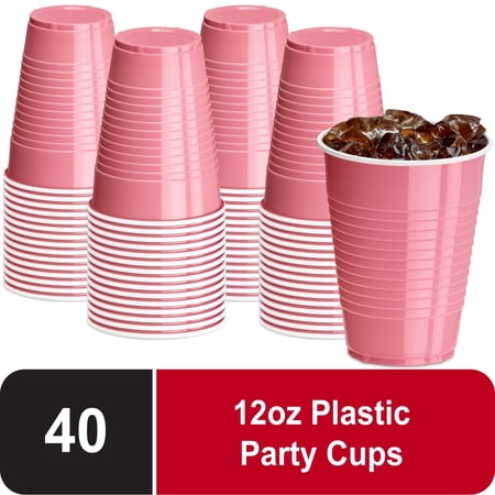 DecorRack 40 Count Light Pink Disposable Plastic Cups, 12 fl oz Party Drinking Cups, Recyclable & Durable, Light Pink (Pack of 40)