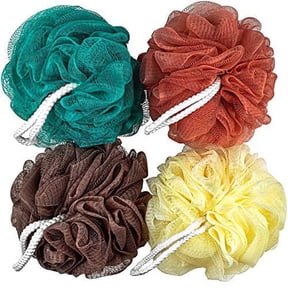DecorRack Loofah Shower Bath Sponge, 4 Pack, 60g Mesh Pouf, Random Color (4 Pack)