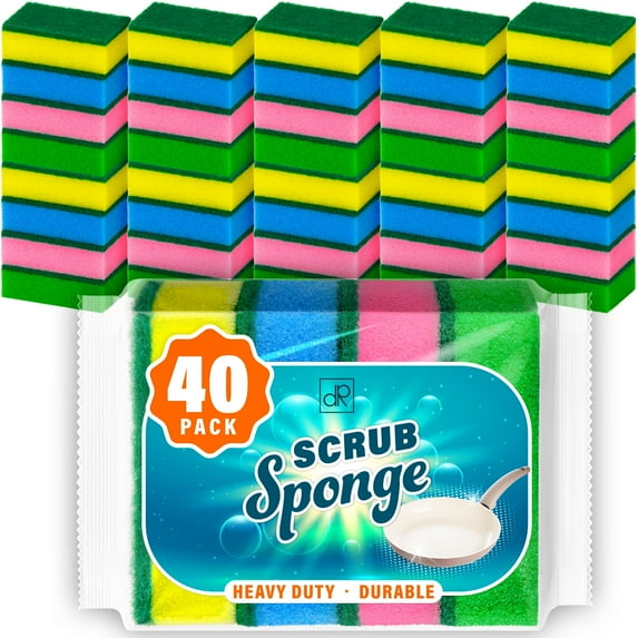 DecorRack Non-Scratch Cleaning Scrub Sponges for Kitchen, Dish Sponges, Scouring Pads for Dishes (Pack of 40)