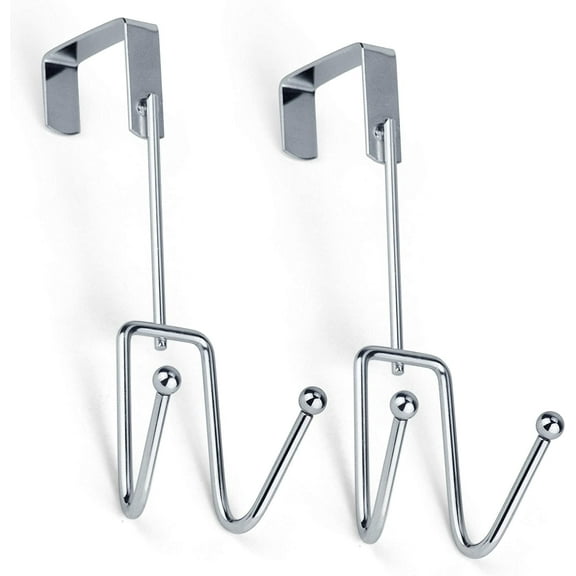 DecorRack Over the Door Hooks, Heavy Duty Chrome Hooks, Towel Hanger Organizer for Bathroom (2 Pack)