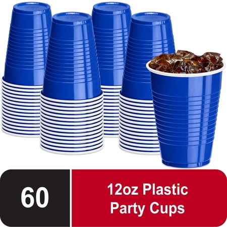 DecorRack 60 Count Blue Disposable Plastic Cups, 12 fl oz Party Drinking Cups, Recyclable & Durable, Blue (Pack of 60)