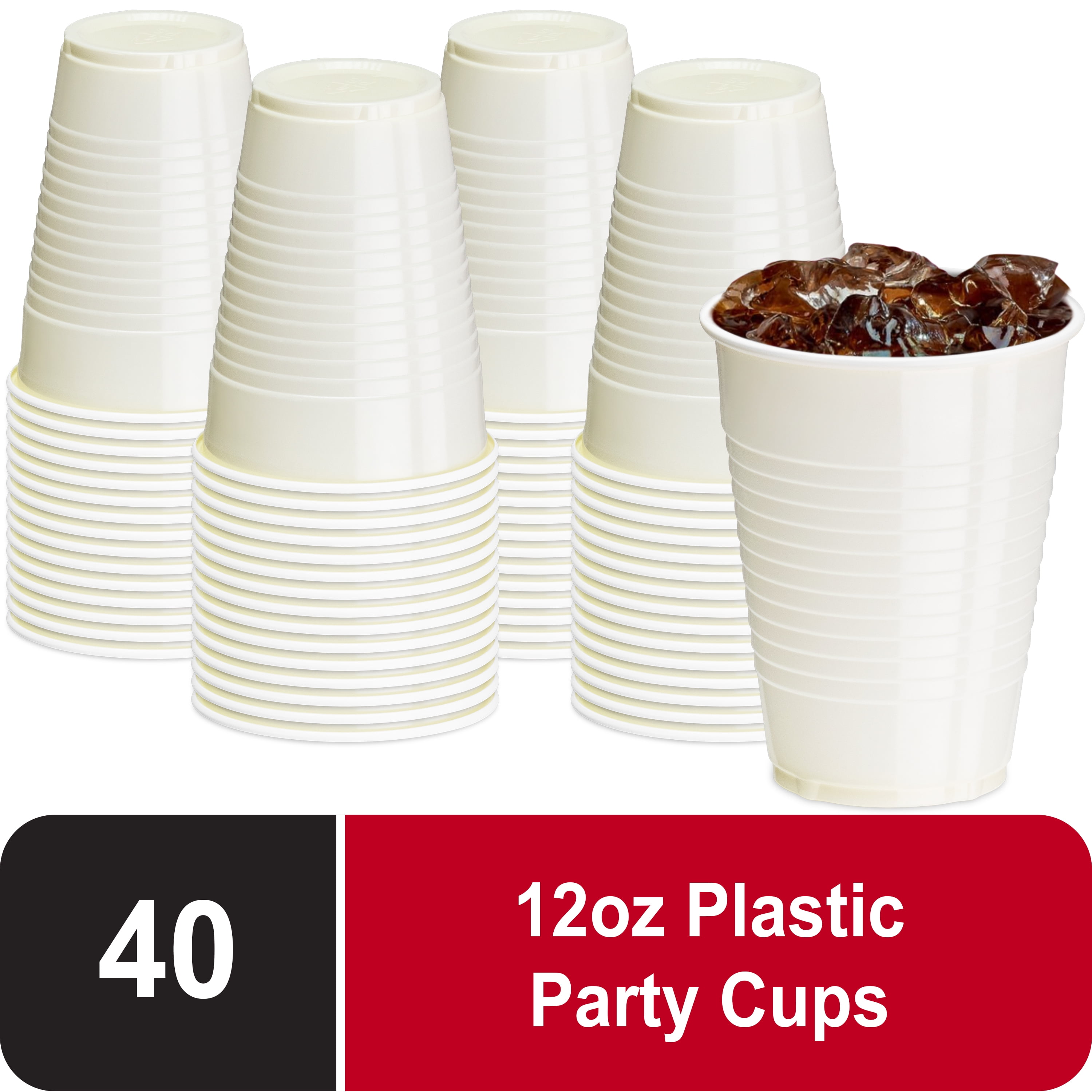 Decorrack 40 Party Cups 12 oz Reusable Disposable Cups for Birthday Party Bachelorette Camping Indoor Outdoor Events Beverage Drinking Cups (Red, 40)