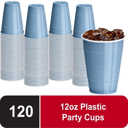 DecorRack 120 Count Light Blue Disposable Plastic Cups, 12 fl oz Party Drinking Cups, Recyclable & Durable, Light Blue (Pack of 120)