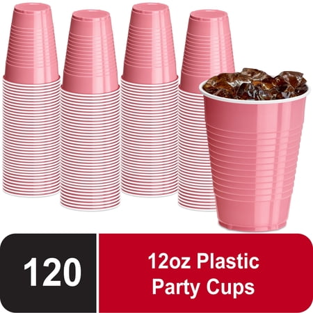 DecorRack 120 Count Light Pink Disposable Plastic Cups, 12 fl oz Party Drinking Cups, Recyclable & Durable, Light Pink (Pack of 120)