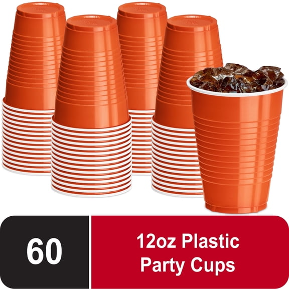 DecorRack 60 Count Orange Disposable Plastic Cups, 12 fl oz Party Drinking Cups, Recyclable & Durable, Orange (Pack of 60)