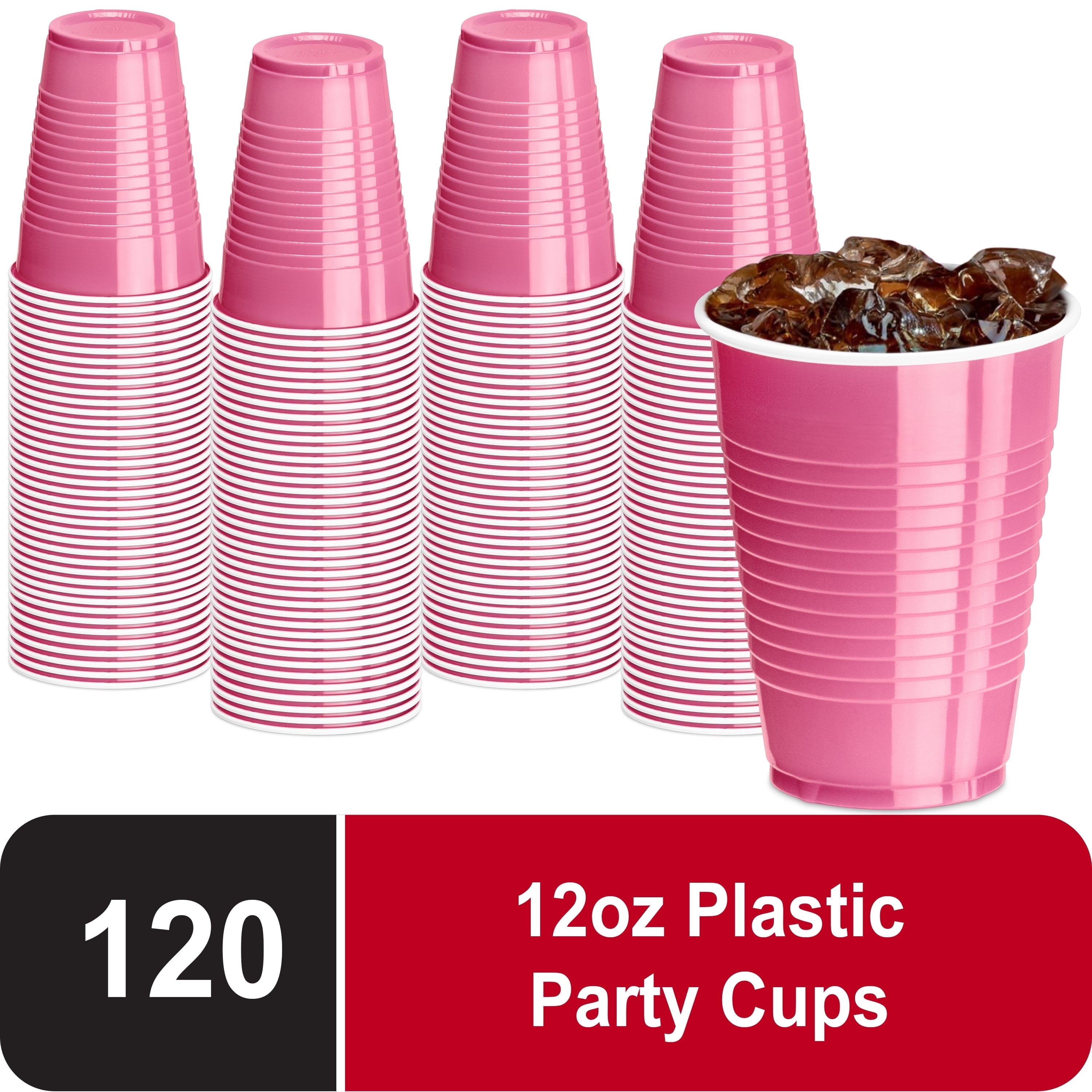 DecorRack 120 Count Pink Disposable Plastic Cups, 12 fl oz Party Drinking  Cups, Recyclable & Durable, Pink (Pack of 120)