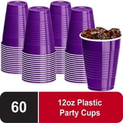DecorRack 60 Count Purple Disposable Plastic Cups, 12 fl oz Party Drinking Cups, Recyclable & Durable, Purple (Pack of 60)