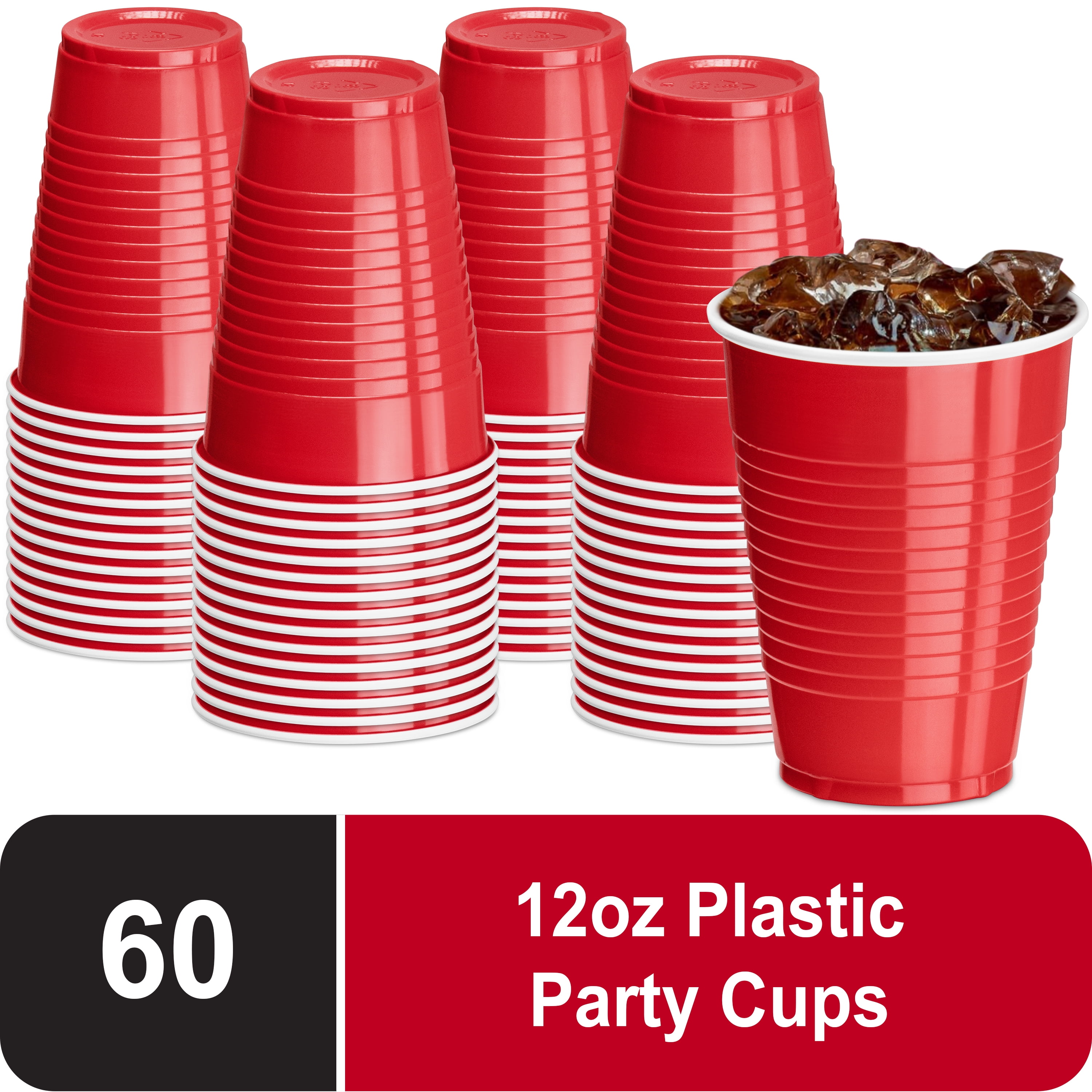DecorRack Party Cups 12 fl oz Reusable Disposable Cups (Red, 60