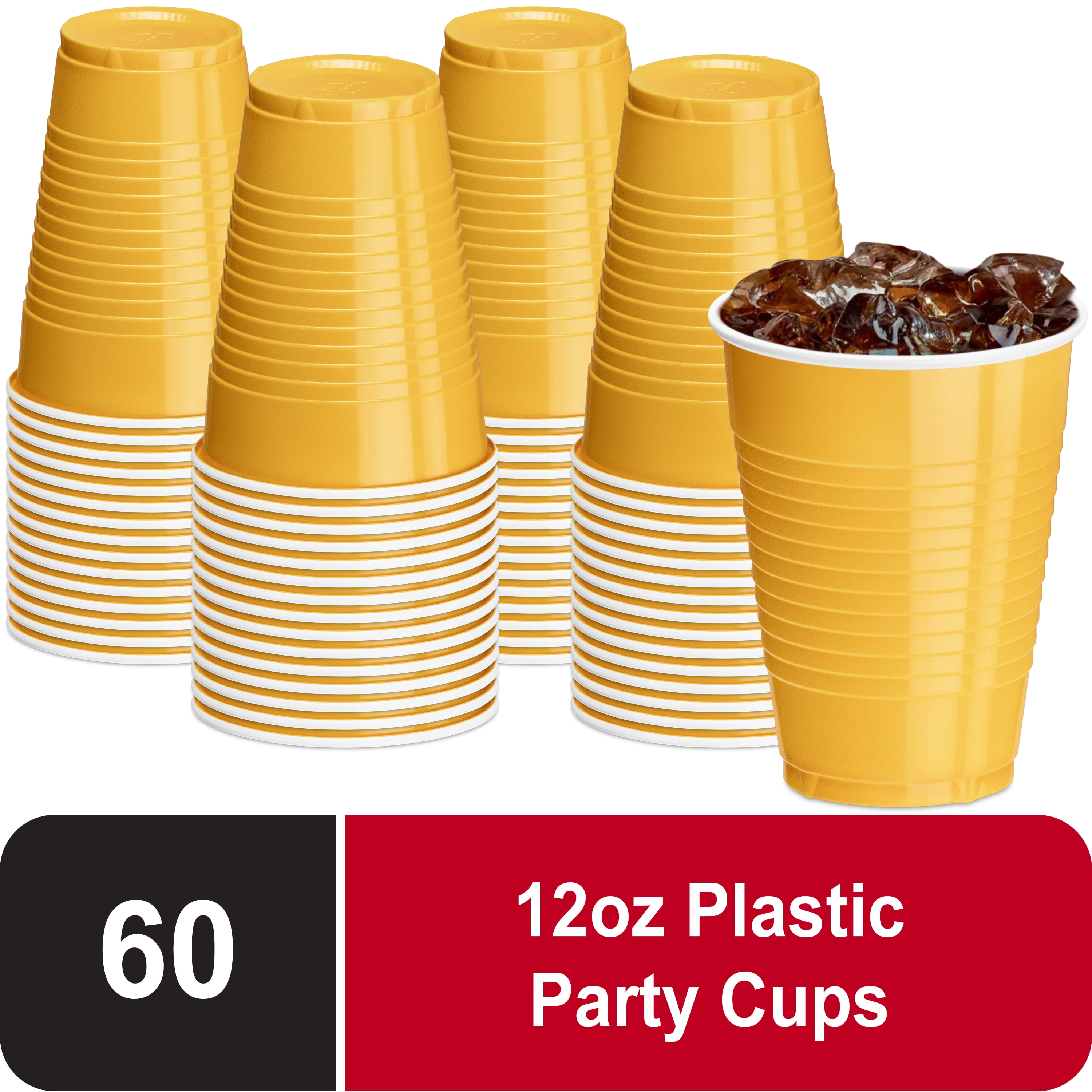 DecorRack Party Cups 12 fl oz Reusable Disposable Cups (Yellow, 60