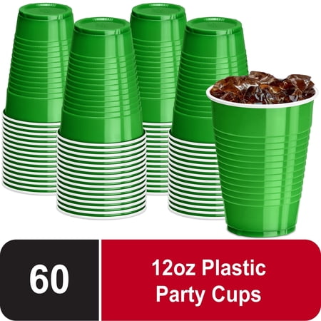 DecorRack 60 Count Green Disposable Plastic Cups, 12 fl oz Party Drinking Cups, Recyclable & Durable, Green (Pack of 60)