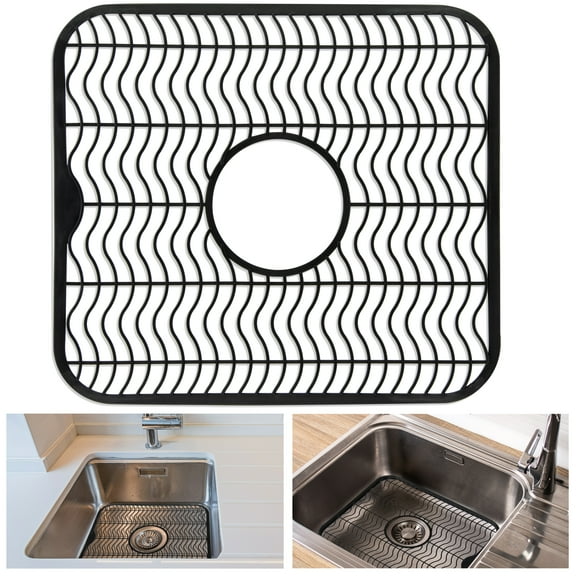 DecorRack Plastic Sink Protector, 12 x 11 inches, Black (1 Pack)