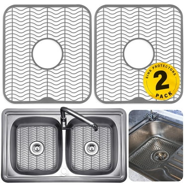 DecorRack Plastic Sink Protectors, 12" x 11" Kitchen Sink Mat, Gray (2 Pk)