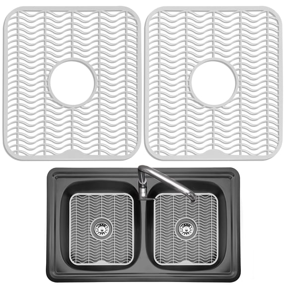 DecorRack 2 pack Kitchen Sink Protector Mat 12 x 11 Inch, Sink Bottom Grid with Raised Feet, Dishwasher Safe Sink Mat for Scratch Protection, White (Pack of 2)
