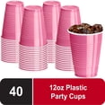 thumbnail image 1 of DecorRack 40 Count Pink Disposable Plastic Cups, 12 fl oz Party Drinking Cups, Recyclable & Durable, Pink (Pack of 40), 1 of 9