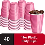 DecorRack 40 Count Pink Disposable Plastic Cups, 12 fl oz Party Drinking Cups, Recyclable & Durable, Pink (Pack of 40)
