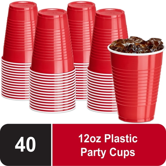 DecorRack 40 Count Red Disposable Plastic Cups, 12 fl oz Party Drinking Cups, Recyclable & Durable, Red (Pack of 40)
