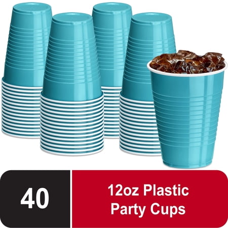 DecorRack 40 Count Turquoise Disposable Plastic Cups, 12 fl oz Party Drinking Cups, Recyclable & Durable, Turquoise (Pack of 40)