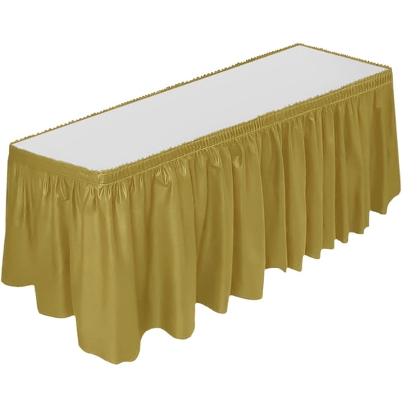 DecorRack Table Skirts 29 in x 14 ft Reusable Party Tablecloth Skirt with Adhesive Strip for Parties & Events, Gold (Pack of 1)
