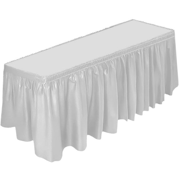 DecorRack Table Skirt, 29 in x 14 ft -BPA Free- Plastic Tableskirt, White (1 Pack)