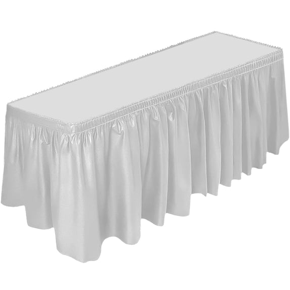 DecorRack Table Skirts 29 in x 14 ft Reusable Party Tablecloth Skirt with Adhesive Strip for Parties & Events, White (Pack of 1)