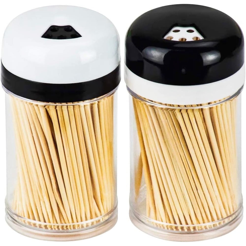 DecorRack Toothpick Dispensers with 400 Toothpicks Round Wood Shake-A-Pick Toothpick Holder Set(Set of 2)