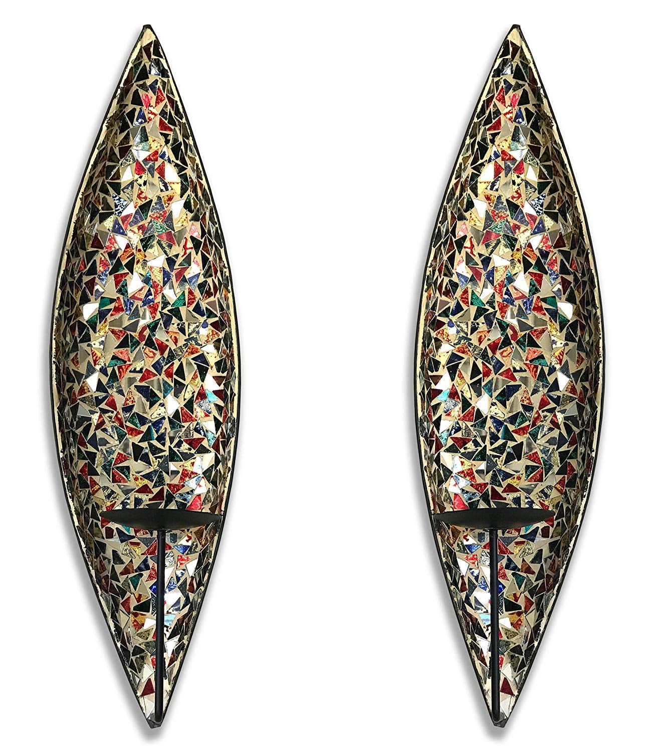 18" Multicolor Mosaic Metal Tealight Wall Sconce Set
