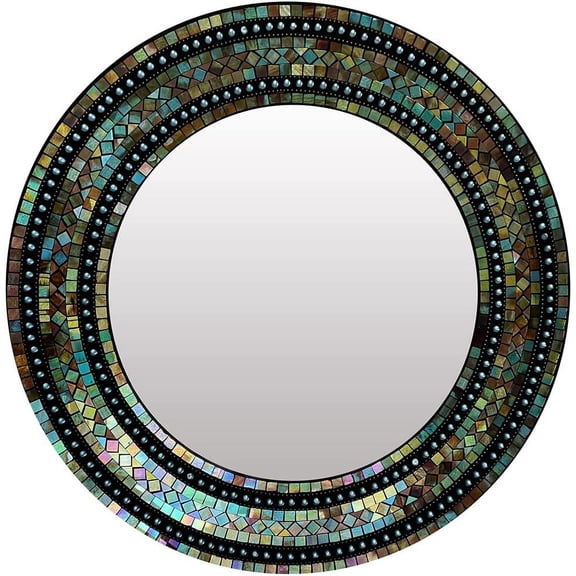 DecorShore 24" Handmade Decorative Round Mosaic Wall Mirror in Multicolor, Mosaic Frame Wall Mirror